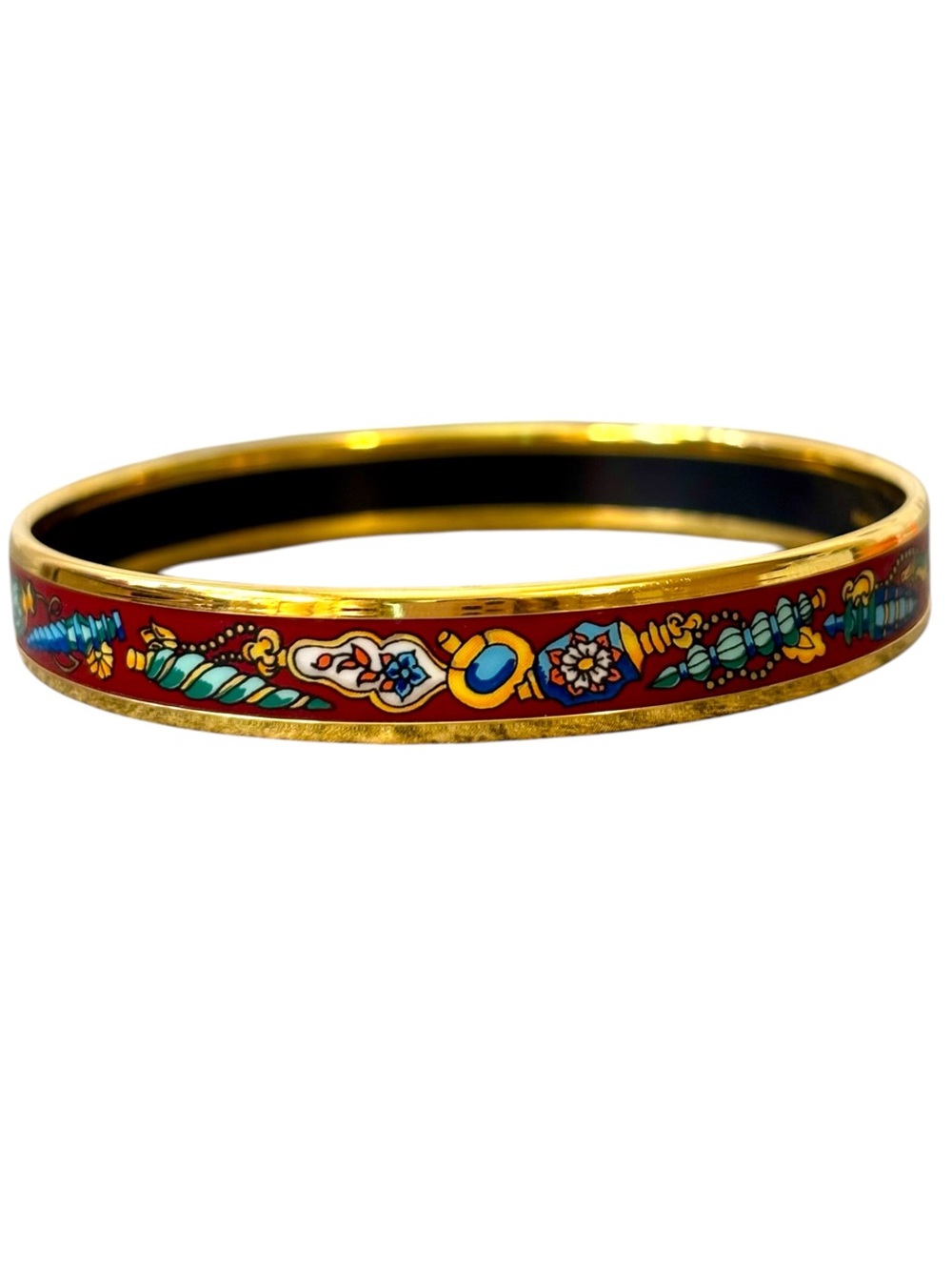 Hermès Qu’Importe le Flacon Enamel Bangle Size 65 Burgundy Gold Bracelet - Picture 3 of 9